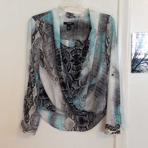 Alfani Reptile Print Cross Over Draped Blouse - Picture 3 of 6